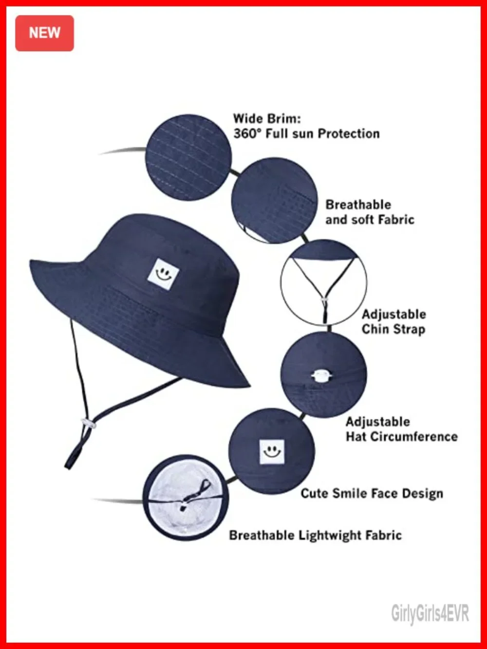 UPF 50+ Baby Sun Hat Smile Face Toddler Bucket Hat with Chin Strap